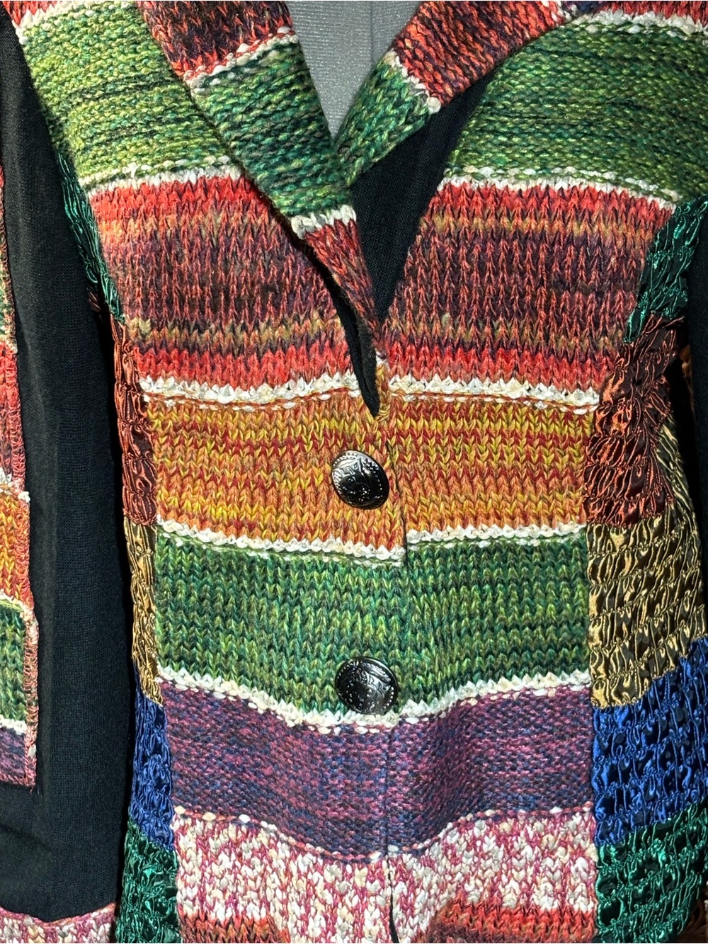 Emma G Multicolor Striped Knit Patchwork Cardigan - Button Front - Picture 2 of 5